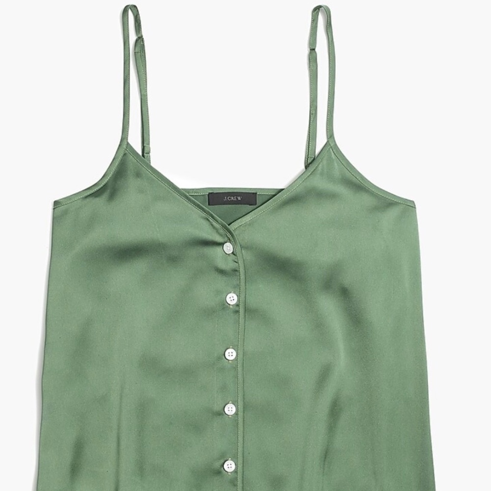 JCrew Green L Button up Cami Adjustable Straps Normcore Scandi Girl Essential